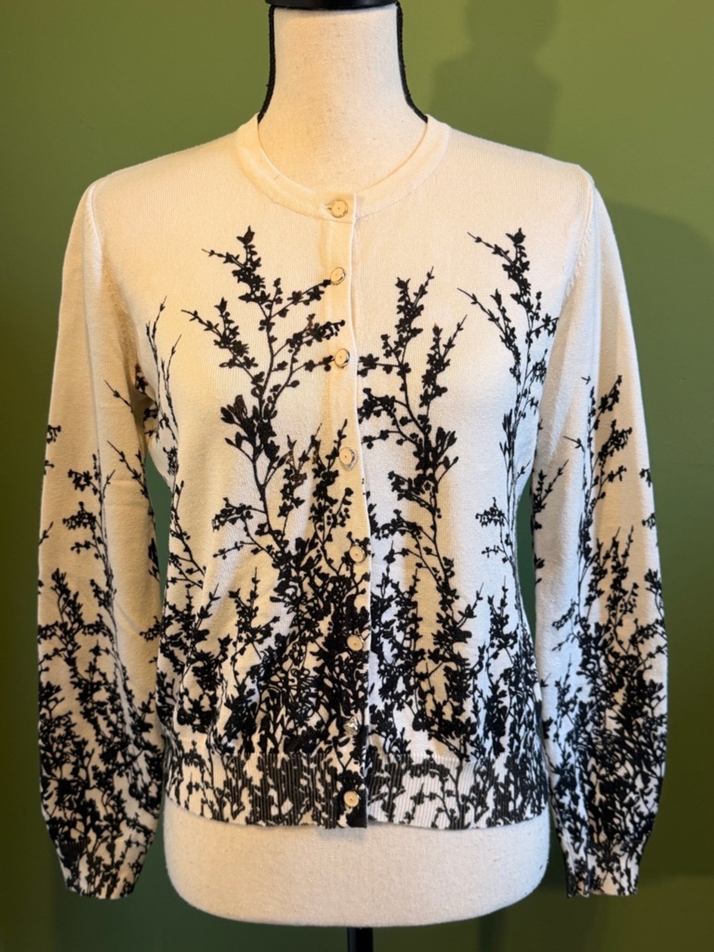 Petite Hayden Cream and Black Botanical theme Cardigan-Size M